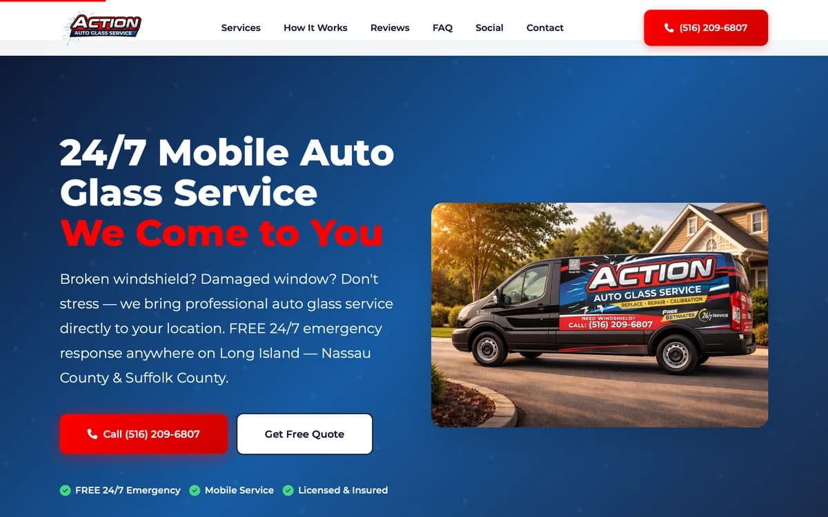 Action Auto Glass Service website